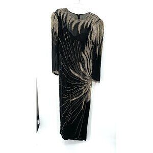 vintage 80s BEADED COLUMN DRESS maxi 100% silk formal party cocktail black tie 8